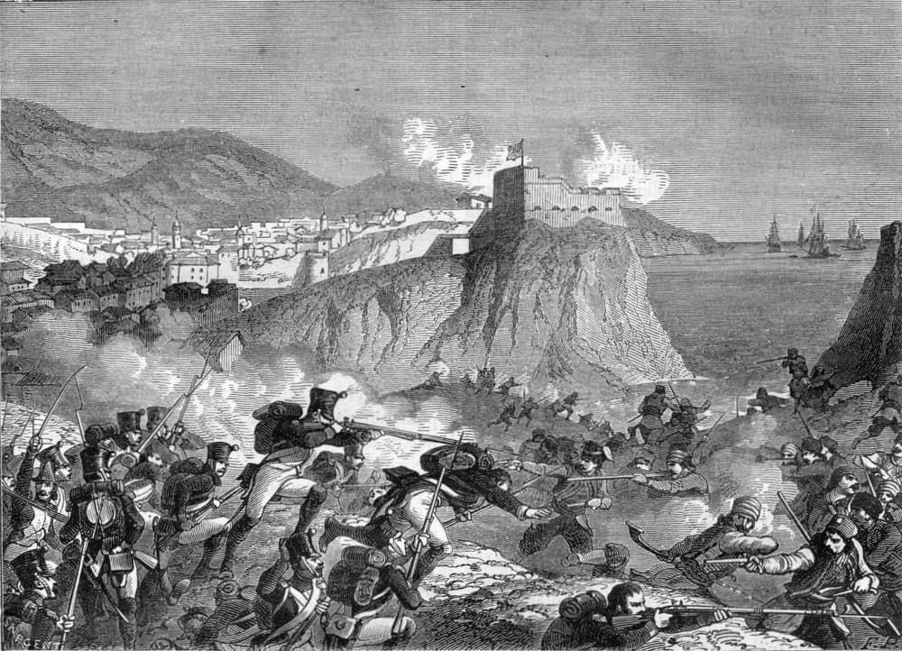 Kasniji crno-bijeli prikaz borbi pred Dubrovnikom tijekom opsade 1806. godine